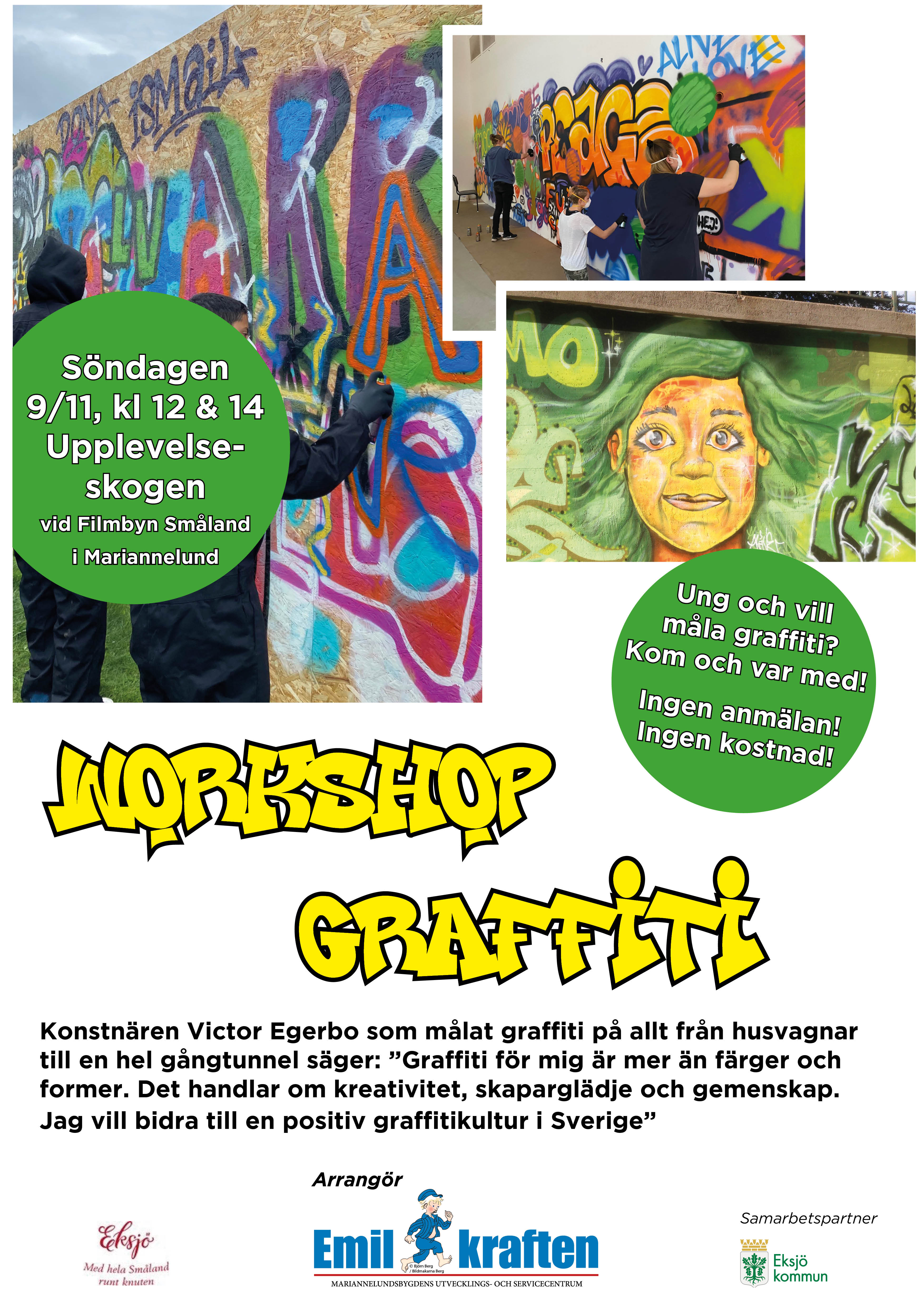 infoaffisch om graffiti i Upplevelseskogen